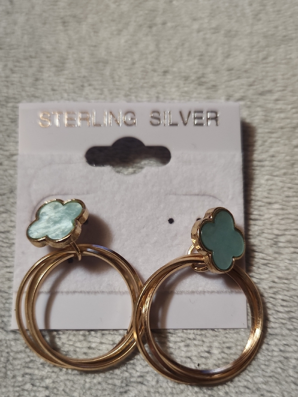 Sterling Silver Gold-Tone Hoop Earrings with Mint Clover Accent